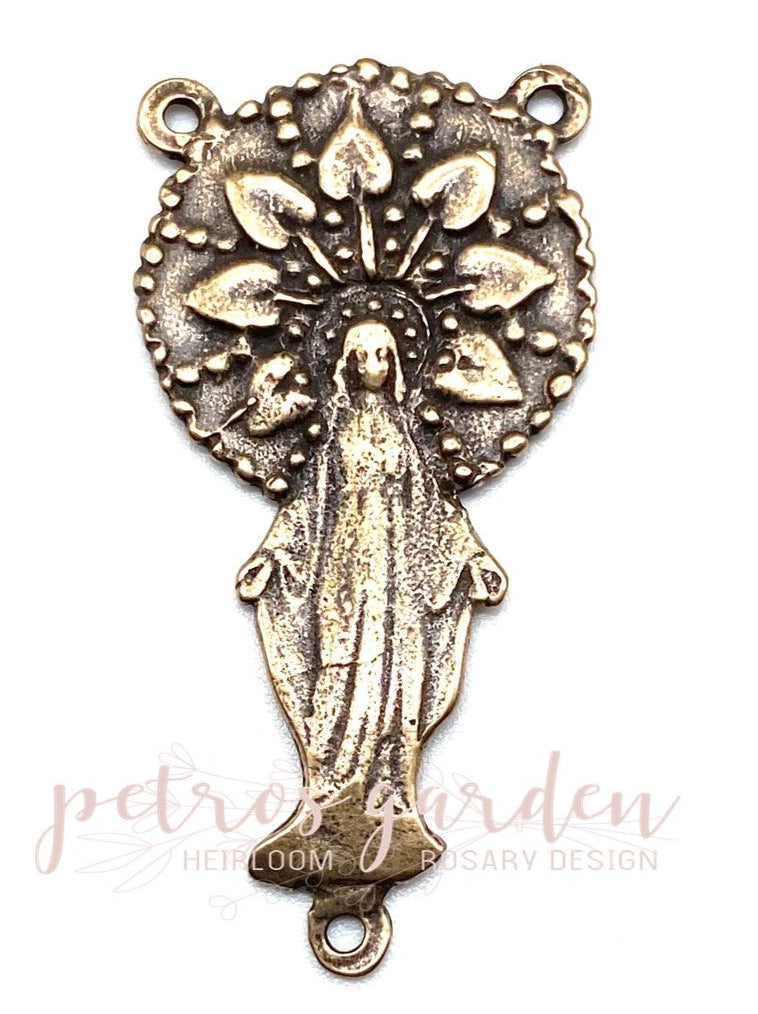 Solid Bronze LARGE RADIANT MARY Rosary Centerpiece Antique Vintage Reproduction #PG2142