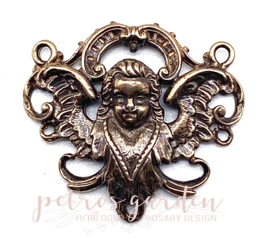 Solid Bronze BEAUTIFUL ANGEL Rosary Centerpiece Antique Vintage Reproduction #PG2141