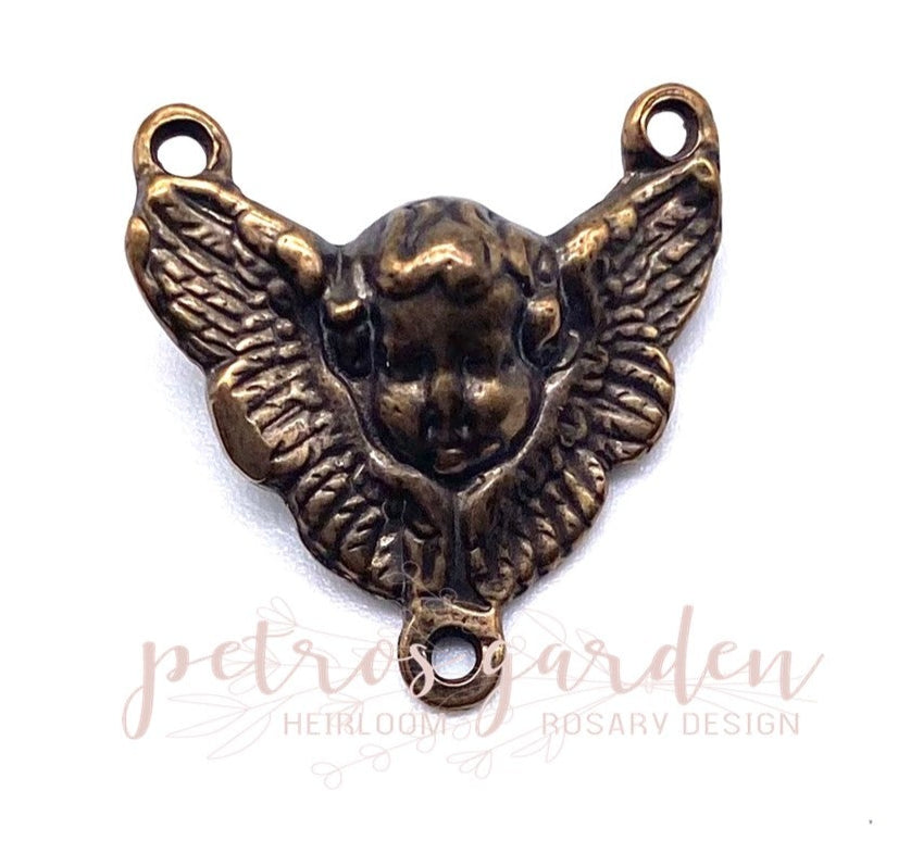 Solid Bronze WINGED ANGEL 2 SIDED Rosary Centerpiece Antique Vintage Reproduction #PG1154