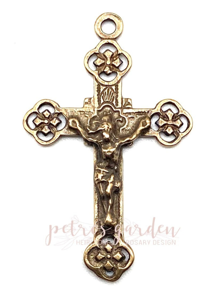 Solid Bronze FRENCH DELICATE FLOWERS Crucifix Antique Vintage Reproduction #PG3181