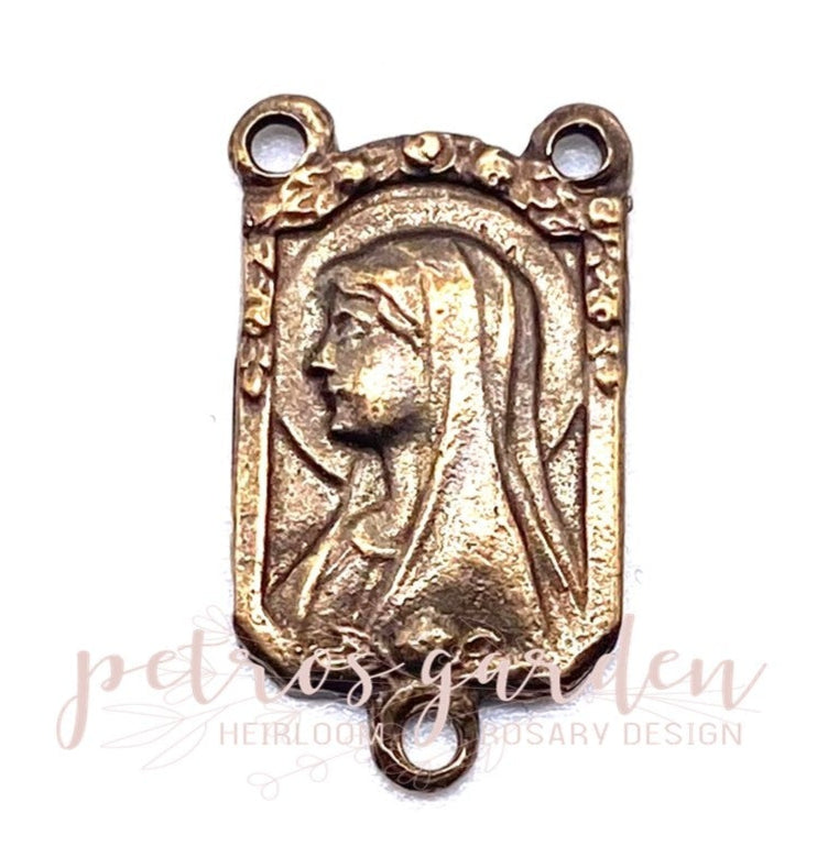Solid Bronze MARY PROFILE LOURDES Rosary Centerpiece Antique Vintage Reproduction #PG1146