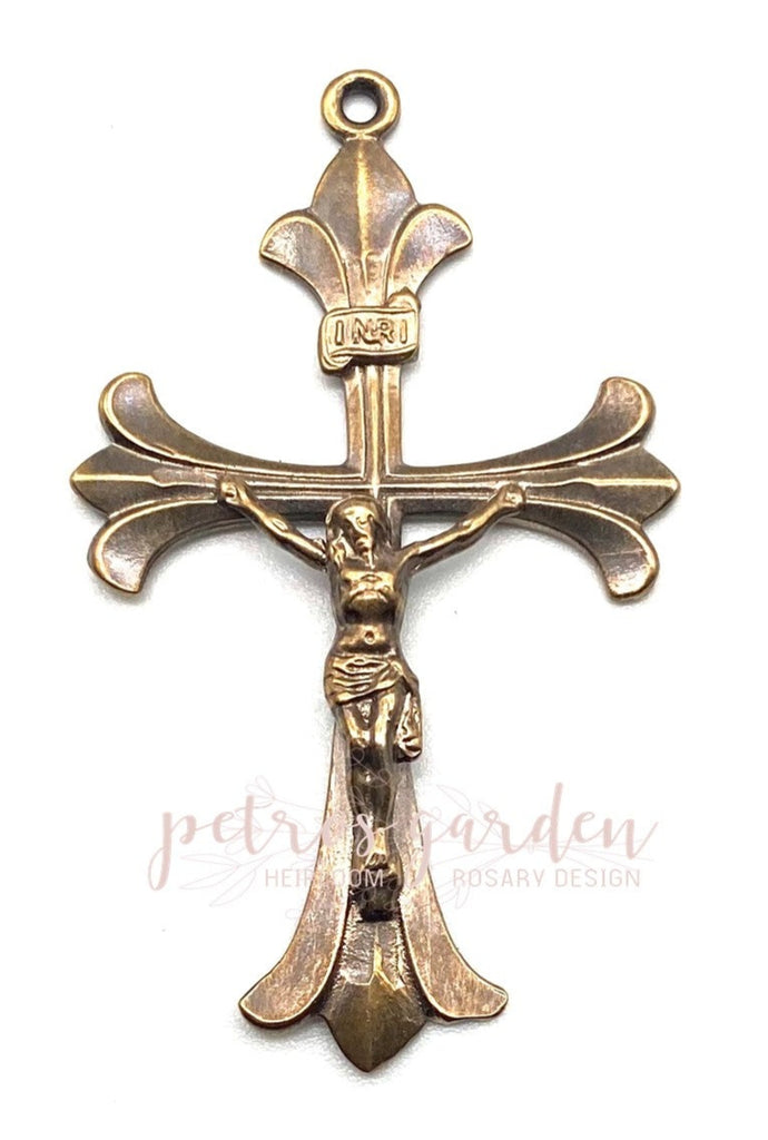 Solid Bronze ELEGANT FLARED Catholic Crucifix, Rosary Parts, Religious Charms, Antique Vintage Reproduction #PG4150
