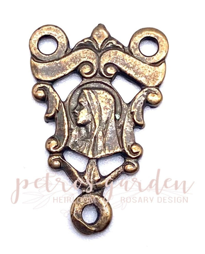 Solid Bronze JESUS MARY SCROLLS OPENWORK Rosary Centerpiece Antique Vintage Reproduction #PG1153