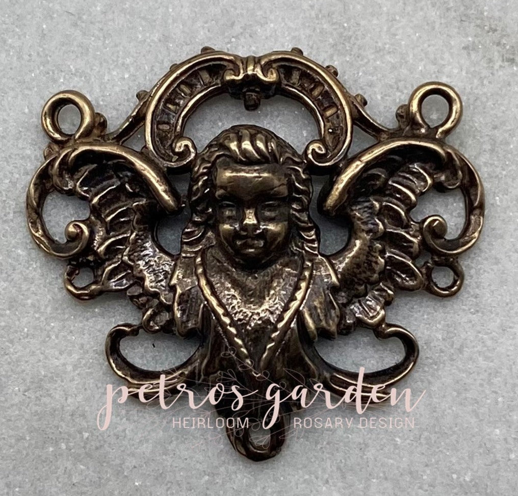 Solid Bronze BEAUTIFUL ANGEL Rosary Centerpiece Antique Vintage Reproduction #PG2141