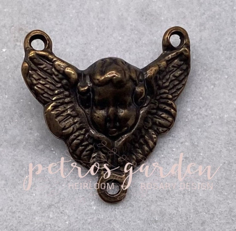 Solid Bronze WINGED ANGEL 2 SIDED Rosary Centerpiece Antique Vintage Reproduction #PG1154