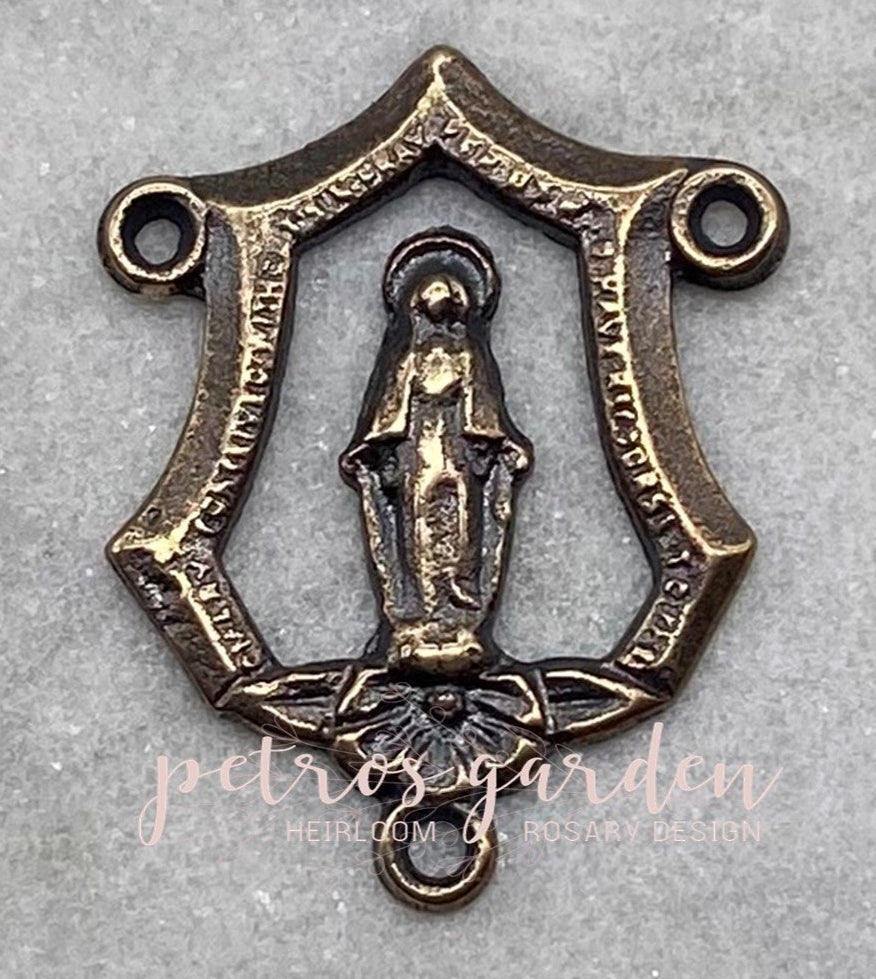 Solid Bronze MARY FLOWER OPEWORK Rosary Centerpiece Antique Vintage Reproduction #PG1156