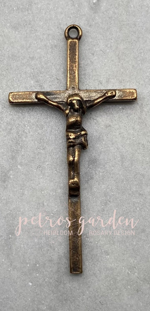 Solid Bronze SIMPLE SLENDER Rosary Crucifix Antique Vintage Reproduction #PG3182