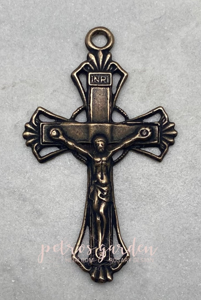Solid Bronze OPEN CIRCLE Rosary Crucifix Antique Vintage Reproduction #PG3171