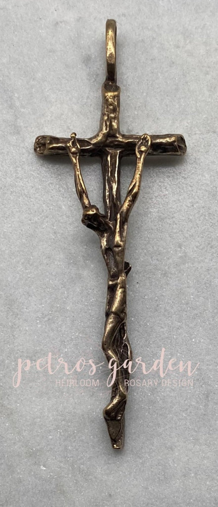 Solid Bronze EL GRECO STYLE Catholic Crucifix, Rosary Parts, Religious Charms, Antique Vintage Reproduction #PG4149