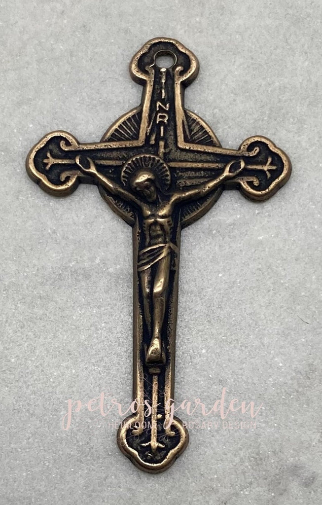 Solid Bronze FRENCH ROUND TIPS Rosary Crucifix Antique Vintage Reproduction #PG