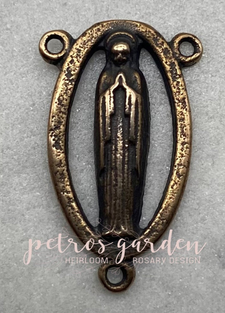 Solid Bronze MARY JESUS OVAL OPENWORK Rosary Centerpiece Antique Vintage Reproduction #PG1159