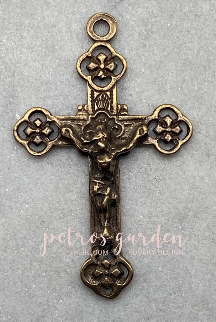 Solid Bronze FRENCH DELICATE FLOWERS Crucifix Antique Vintage Reproduction #PG3181