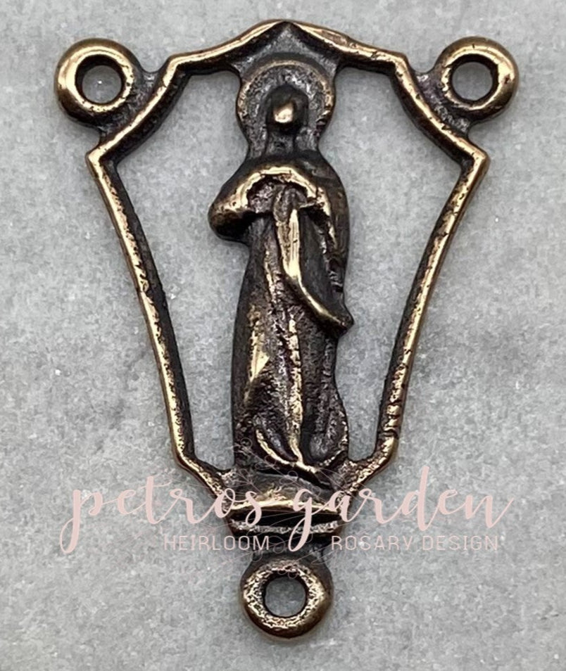 Solid Bronze DELICATE MARY OPENWORK Rosary Centerpiece Antique Vintage Reproduction #PG1155