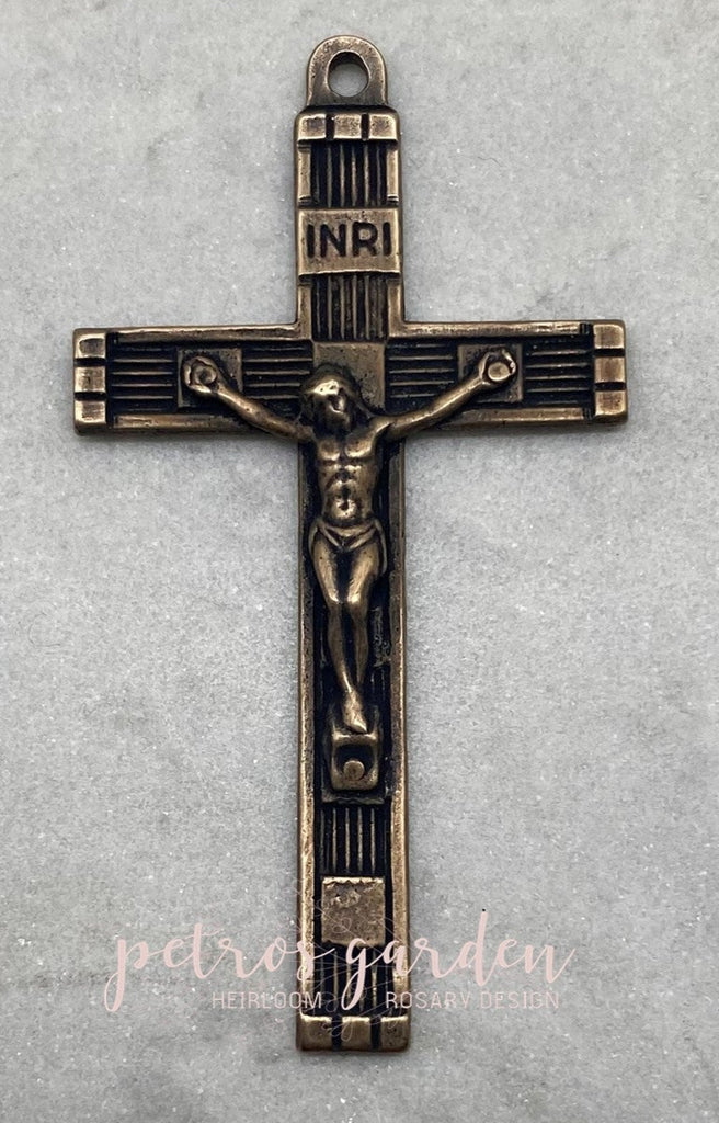 Solid Bronze TRADITIONAL WITH LINES Rosary Crucifix Antique Vintage Reproduction #PG4145