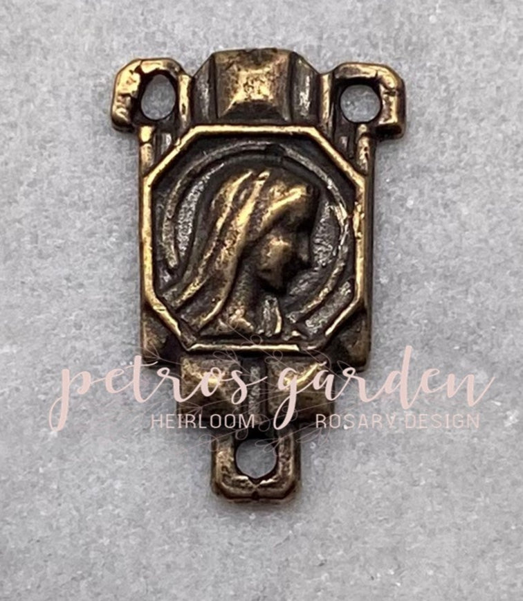 Solid Bronze OUR LADY ART DECO Rosary Centerpiece Antique Vintage Reproduction #PG1151