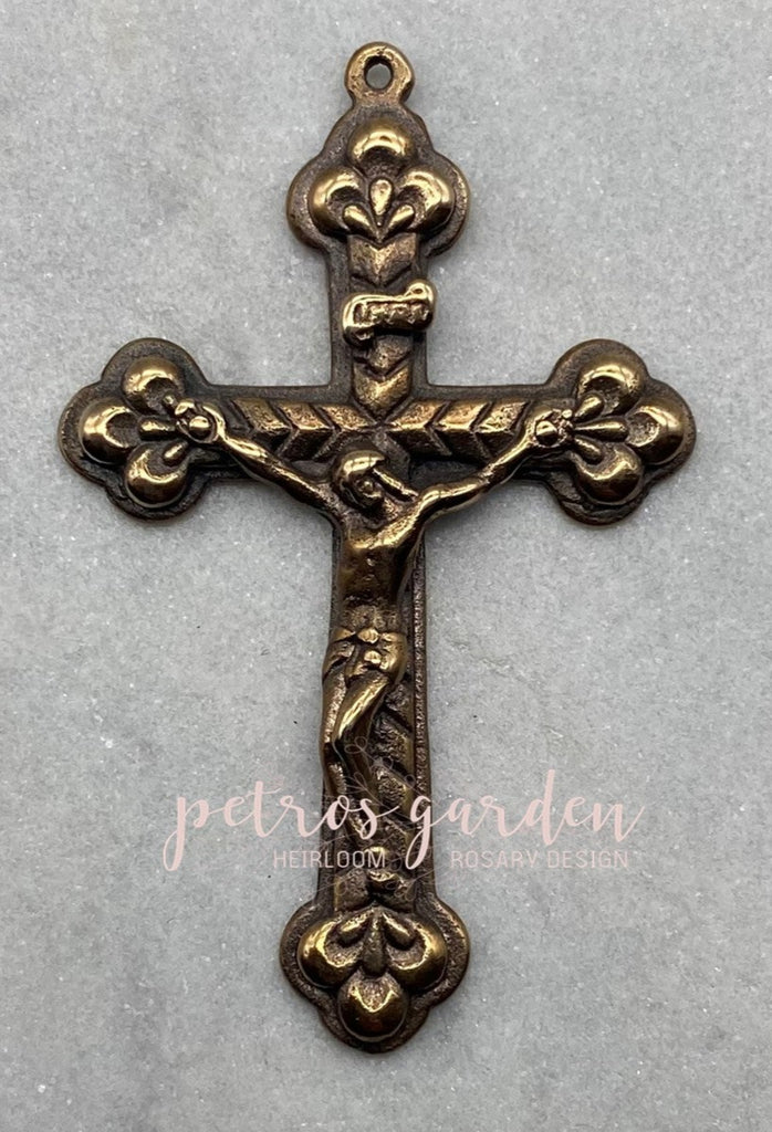 Solid Bronze ITALY WITH BUDS Crucifix Antique Vintage Reproduction #PG3178