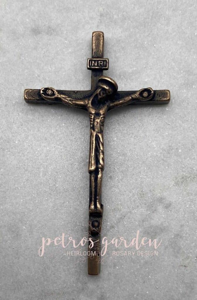 Solid Bronze SLENDER ART DECO Rosary Crucifix Antique Vintage Reproduction #PG3173
