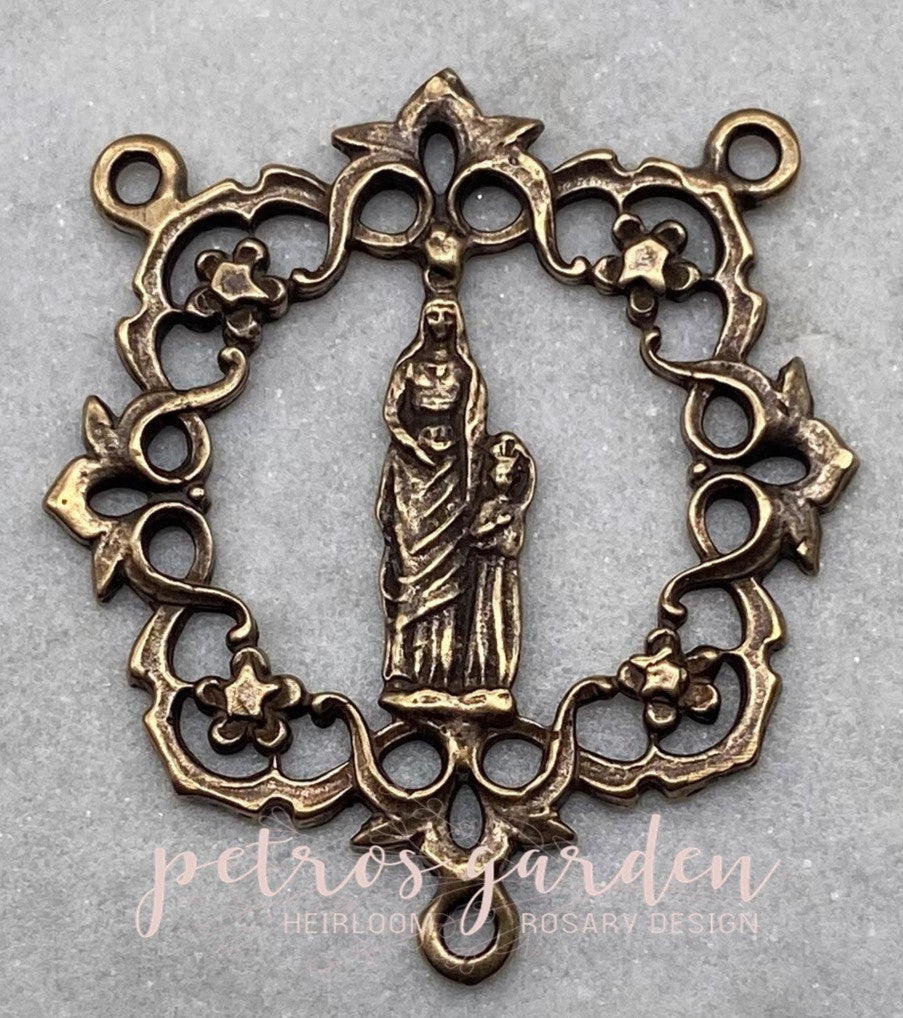 Solid Bronze OUR MOTHER AND JESUS Rosary Centerpiece Antique Vintage Reproduction #PG2143