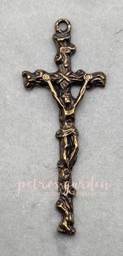 Solid Bronze TREE AND VINE Crucifix Antique Vintage Reproduction #PG3175