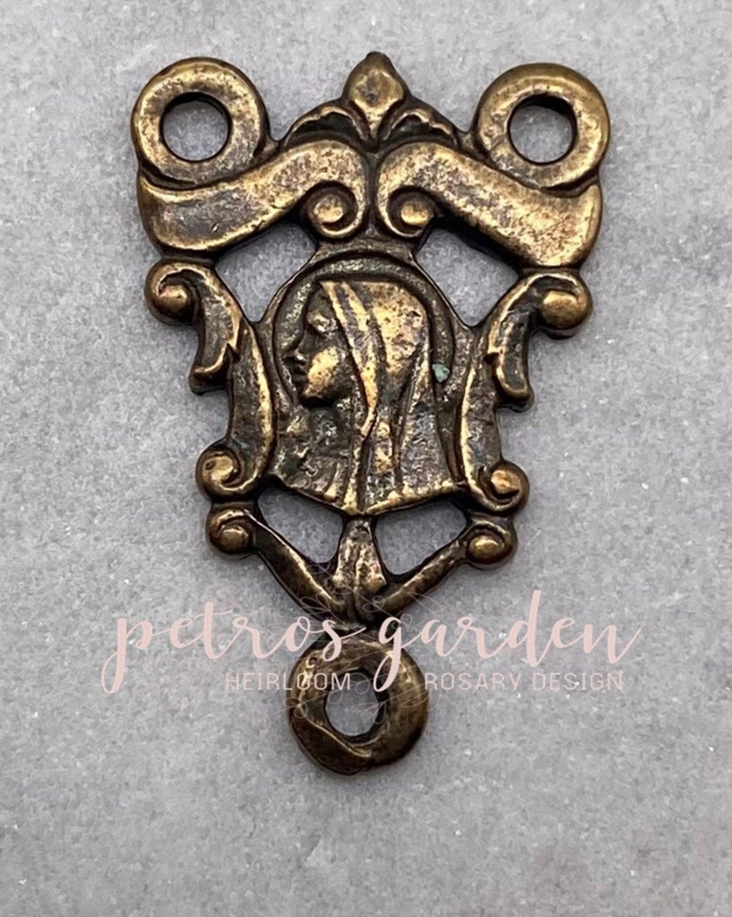 Solid Bronze JESUS MARY SCROLLS OPENWORK Rosary Centerpiece Antique Vintage Reproduction #PG1153