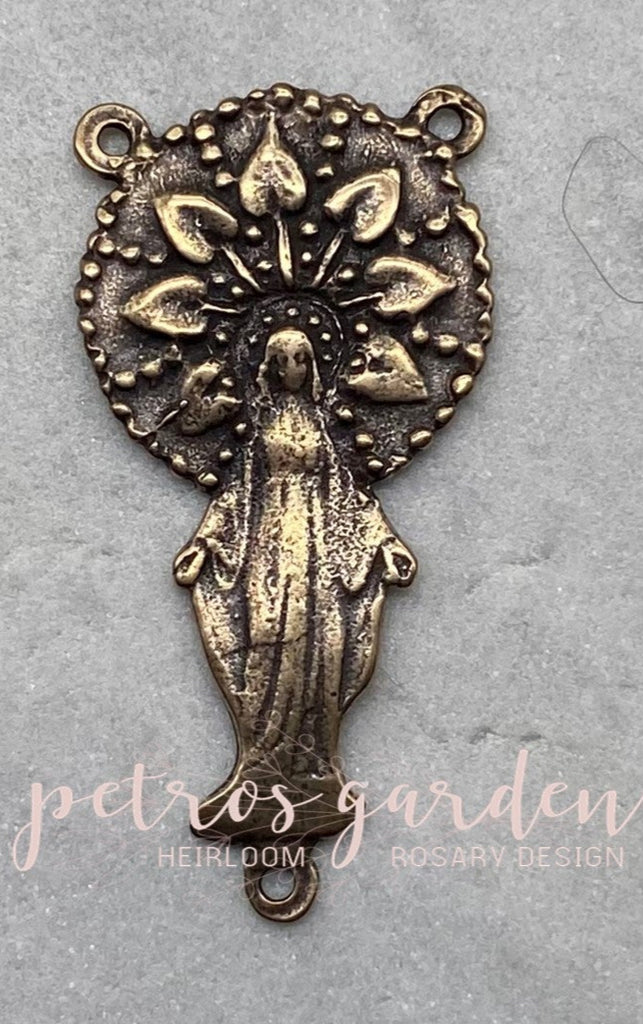 Solid Bronze LARGE RADIANT MARY Rosary Centerpiece Antique Vintage Reproduction #PG2142