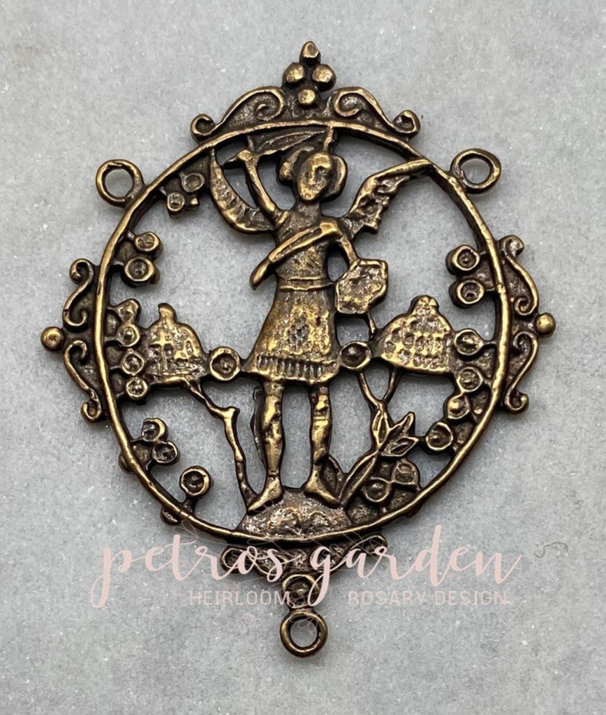 Solid Bronze ST MICHAEL FRENCH 18C Rosary Center Medal Antique Vintage Reproduction #PG2137