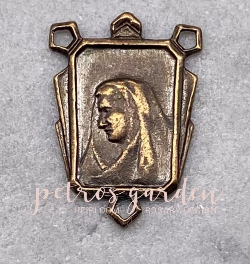 Solid Bronze MADONNA ART DECO Rosary Centerpiece Antique Vintage Reproduction #PG1149