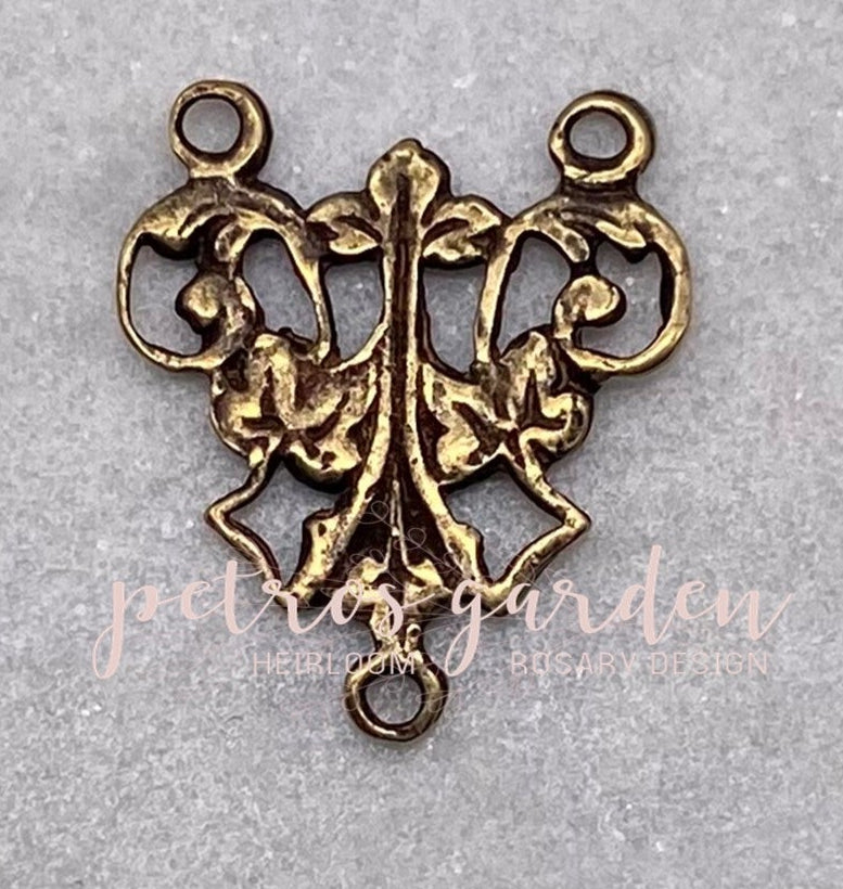 Solid Bronze SHAMROCK OPENWORK Rosary Centerpiece Antique Vintage Reproduction #PG1152