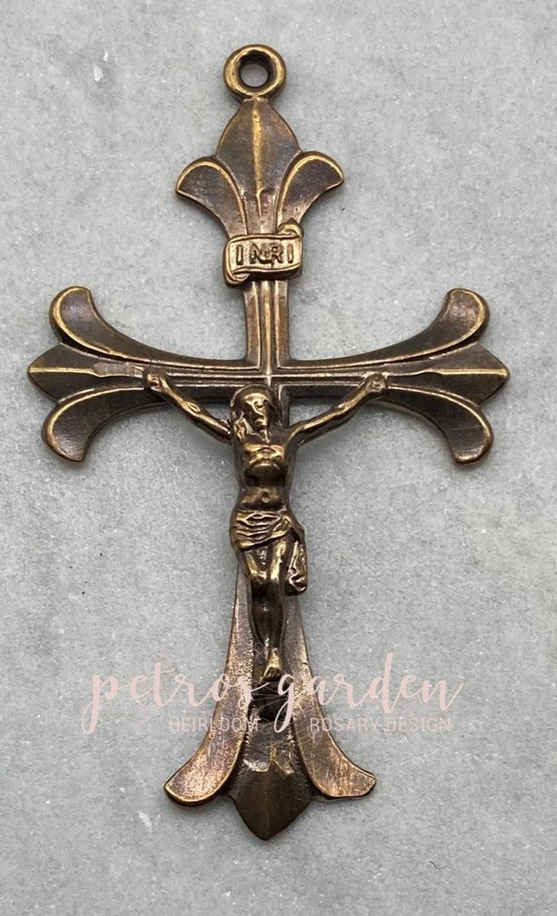 Solid Bronze ELEGANT FLARED Catholic Crucifix, Rosary Parts, Religious Charms, Antique Vintage Reproduction #PG4150