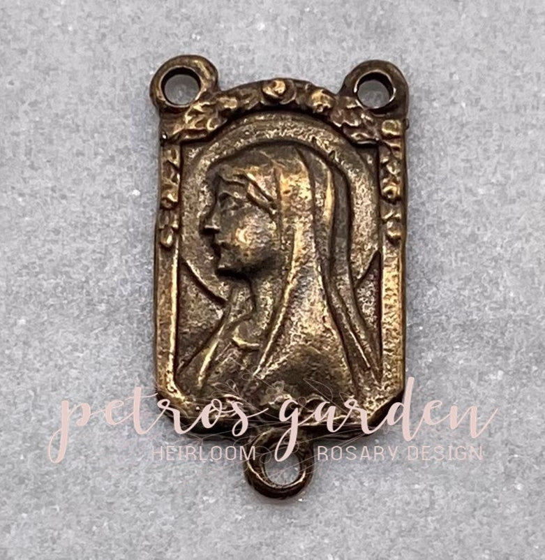 Solid Bronze MARY PROFILE LOURDES Rosary Centerpiece Antique Vintage Reproduction #PG1146