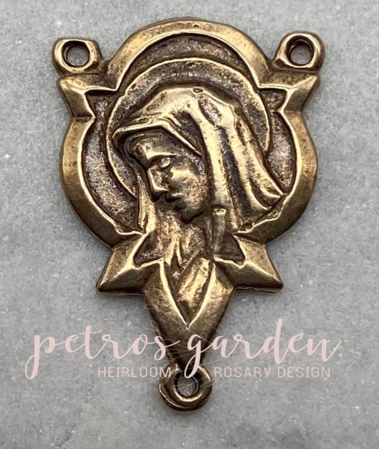 Solid Bronze MADONNA WITH HEART Rosary Centerpiece Antique Vintage Reproduction #PG1157