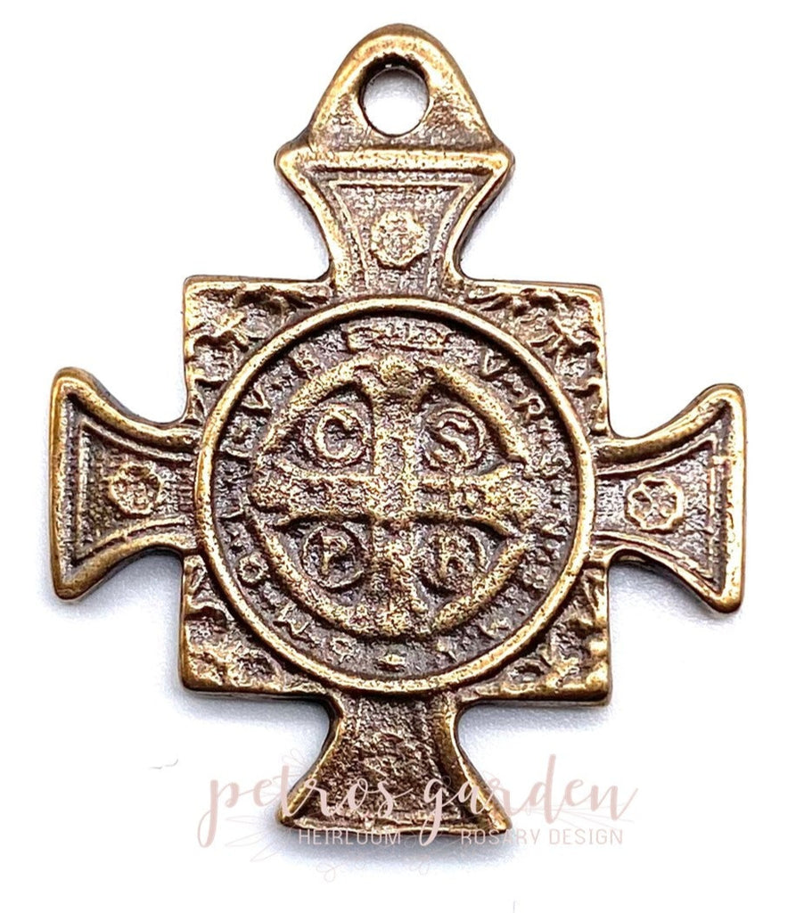 Solid Bronze SAINT BENEDICT CROSS LARGE Catholic Medal, Rosary Parts, Religious Charms, Antique Vintage Reproduction #PG7189