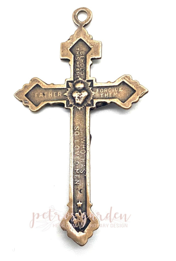 Solid Bronze SLENDER PARDON Rosary Crucifix Antique Vintage Reproduction #PG4144