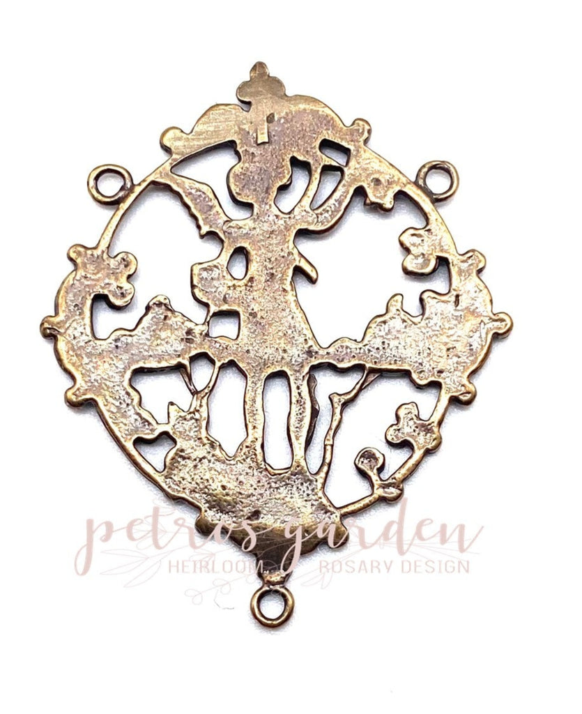 Solid Bronze ST MICHAEL FRENCH 18C Rosary Center Medal Antique Vintage Reproduction #PG2137