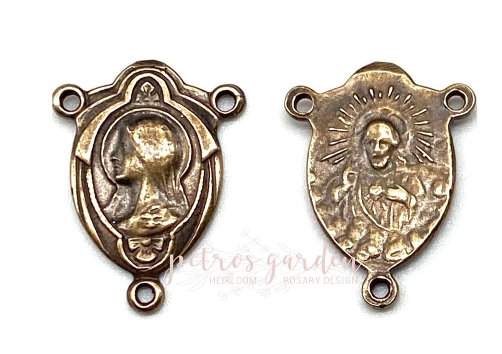 Solid Bronze MADONNA WITH FLOWER OVAL Rosary Centerpiece Antique Vintage Reproduction #PG1129