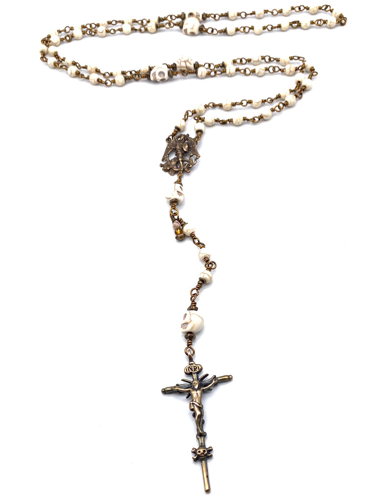 Magnesite Gemstone Catholic Heirloom "Memento Mori" Rosary Medium