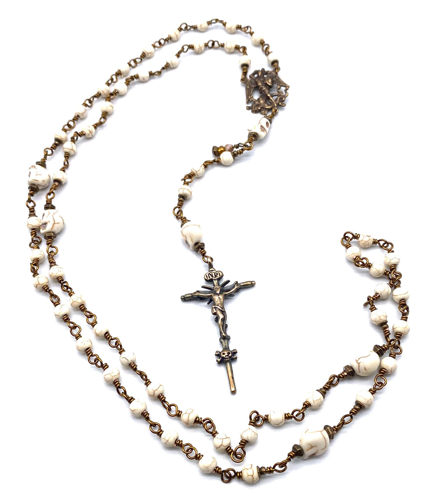 Magnesite Gemstone Catholic Heirloom "Memento Mori" Rosary Medium
