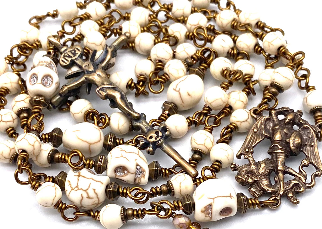 Magnesite Gemstone Catholic Heirloom "Memento Mori" Rosary Medium