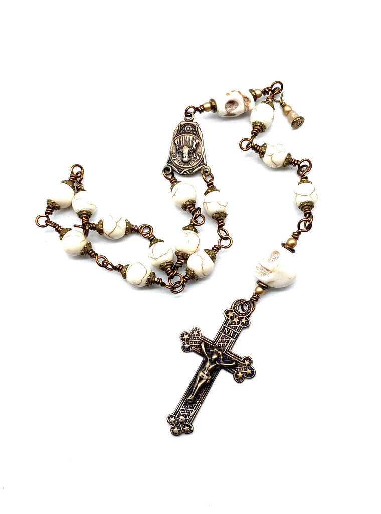 Magnesite Matte Gemstone Catholic Heirloom "Memento Mori" Travel Rosary