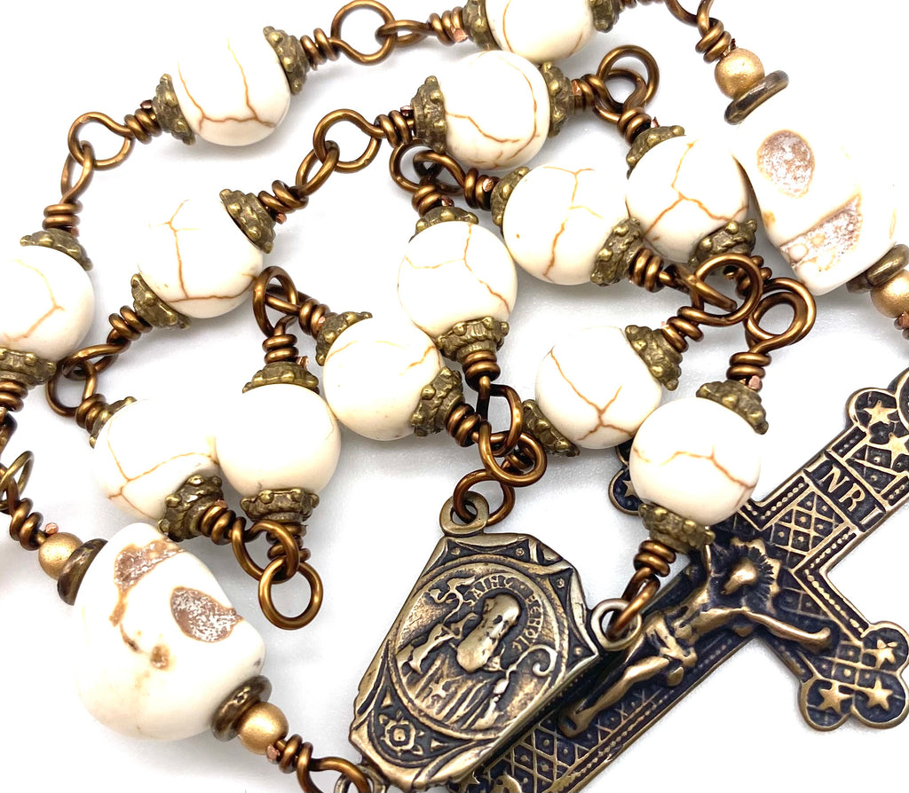 Magnesite Matte Gemstone Catholic Heirloom "Memento Mori" Travel Rosary