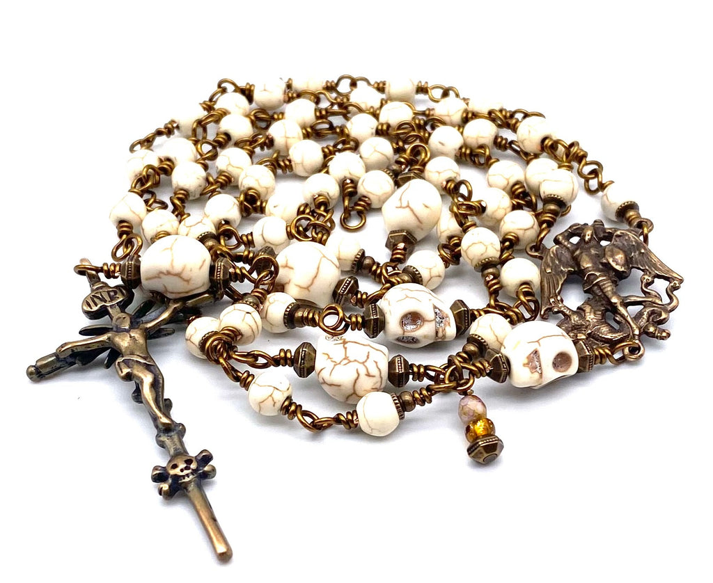 Magnesite Gemstone Catholic Heirloom "Memento Mori" Rosary Medium