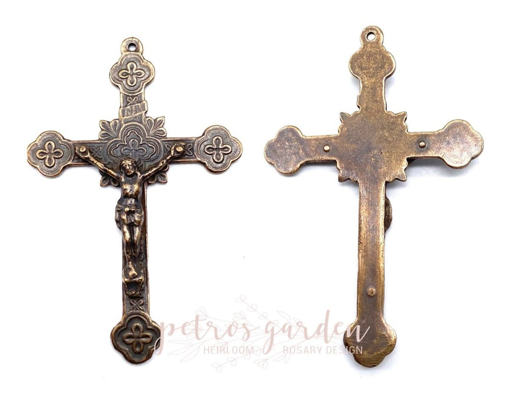 Solid Bronze MANY CROSSES Crucifix, Rosary Parts, Catholic Pendant, Religious Charm, Antique/Vintage Reproduction #PG4134