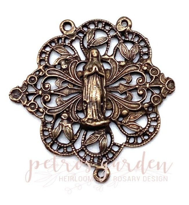 Solid Bronze MARY FILIGREE LACE Centerpiece, Rosary Center, Antique/Vintage Reproduction #PG2121
