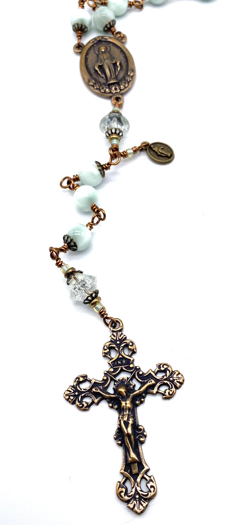 Mint Green Moonstone Gemstone Wire Wrapped Catholic Heirloom Rosary LARGE