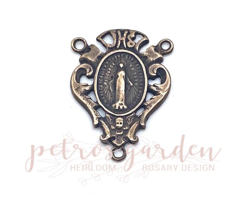 Solid Bronze MIRACULOUS MEDAL WITH ANGEL OPEN Rosary Centerpiece Antique Vintage Reproduction #PG2113