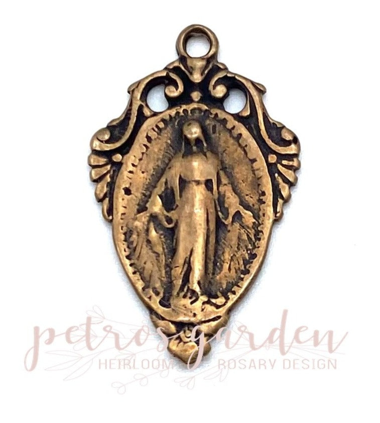 Solid Bronze MIRACULOUS MEDAL With SCROLLS Catholic Medal, Pendant, Religious Charm, Antique/Vintage Reproduction #PG7125