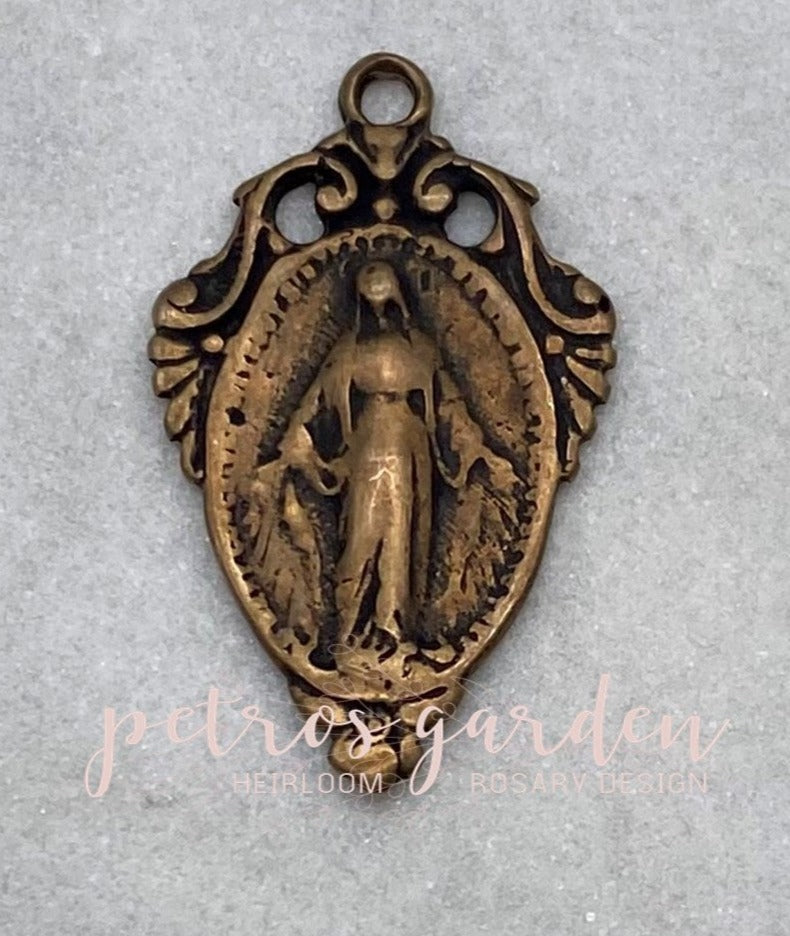 Solid Bronze MIRACULOUS MEDAL With SCROLLS Catholic Medal, Pendant, Religious Charm, Antique/Vintage Reproduction #PG7125