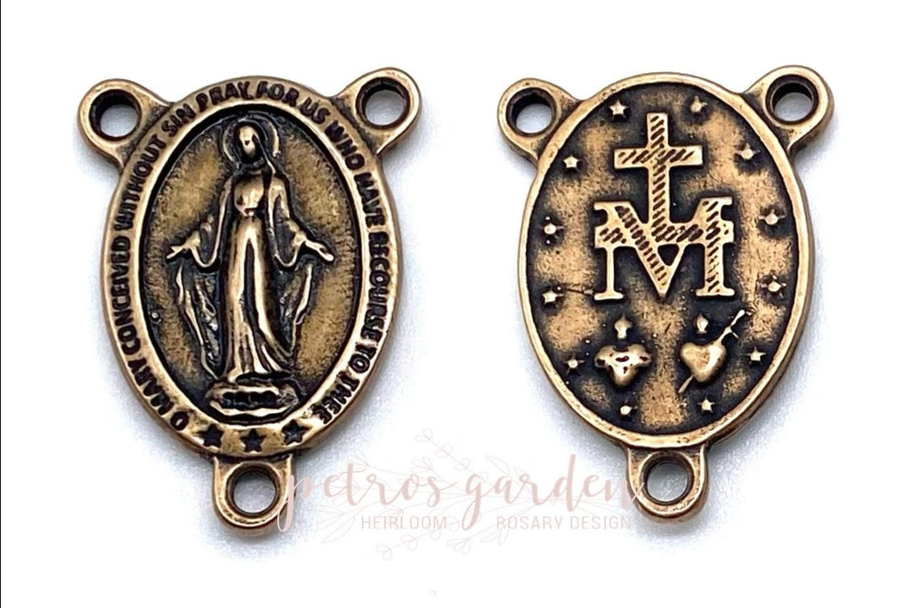 Solid Bronze MIRACULOUS MEDAL LARGE OVAL Rosary Centerpiece, Catholic Connector, Antique/Vintage Reproduction #PG2117