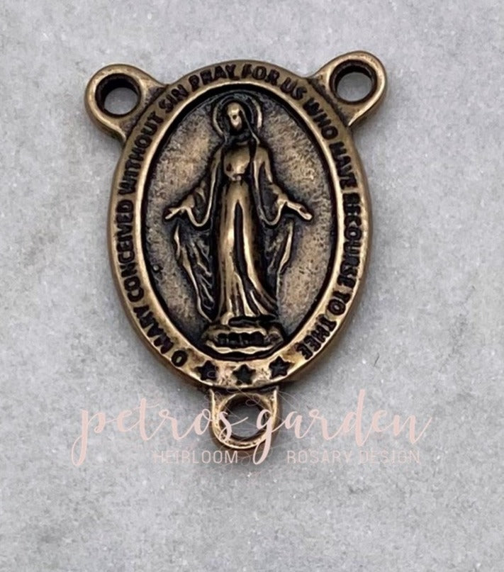 Solid Bronze MIRACULOUS MEDAL LARGE OVAL Rosary Centerpiece, Catholic Connector, Antique/Vintage Reproduction #PG2117