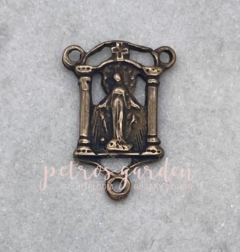 Solid Bronze MIRACULOUS MEDAL WITH CROSS/SHRINE Center, Catholic Centerpiece, Rosary Parts, Religious Charm, Antique/Vintage Reproduction #PG1120